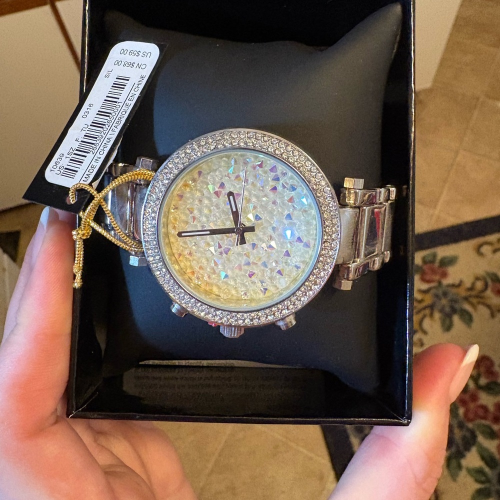 Bebe Silver Crystal-Embellished Watch